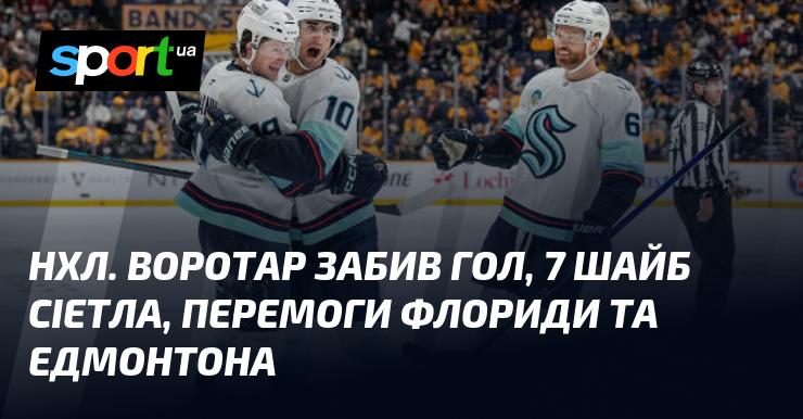 НХЛ. Вратарь забросил гол, Сіетл відзначився сімома шайбами, а Флорида і Едмонтон святкують перемоги.